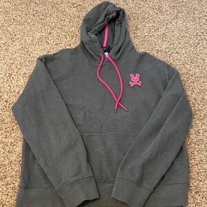 Psycho Bunny Charcoal Hoodie with Neon Pink Accents